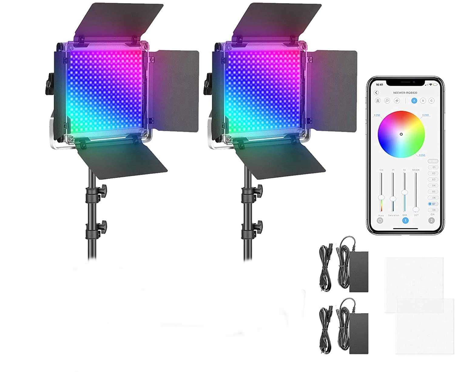 Conjunto duplo Painéis LED RGB Vídeo Fotografia Neewer Luz leds smart