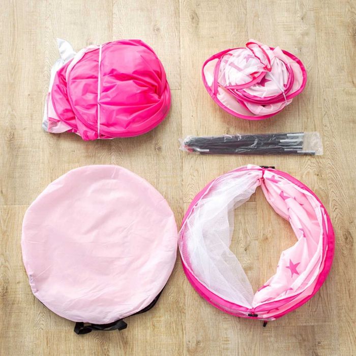 Namiot 3w1 dla dzieci: zamek + tunel + kojec/basen, różowy