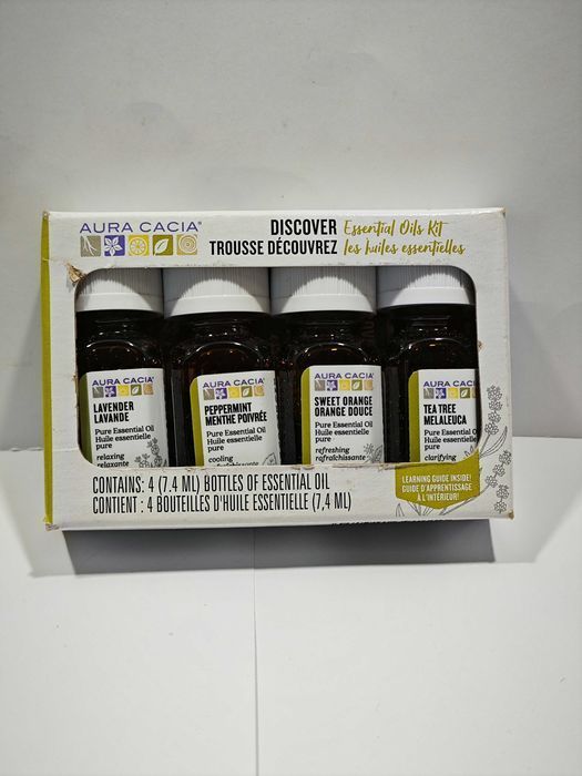 Aura Cacia Zestaw Odkryć, Czyste Olejki Eteryczne 4 Butelki 7.4Ml