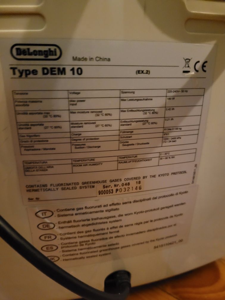 Desumidificador da DeLonghi, Ariadry, type dem 10