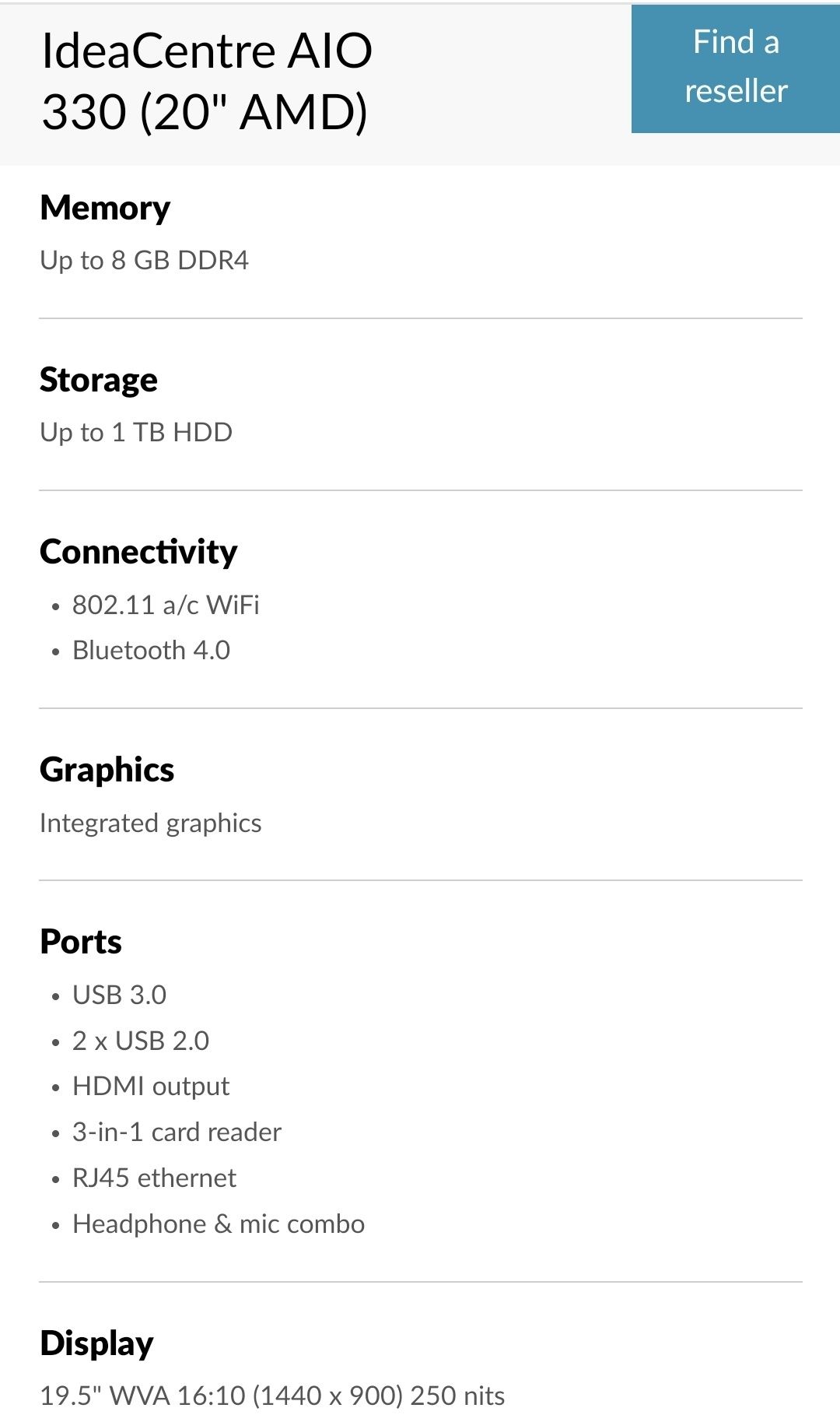 PC Lenovo Ideacentre AIO 330-20AST AMD