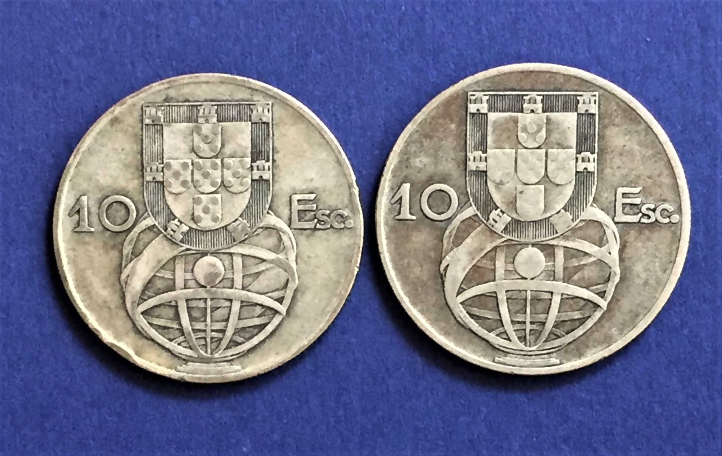 2 moedas 10 escudos - 1954 e 1955 - prata