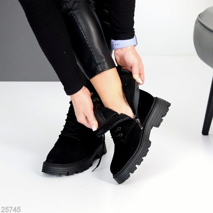 Жіночі черевики ботинки зимові замшеві чорні