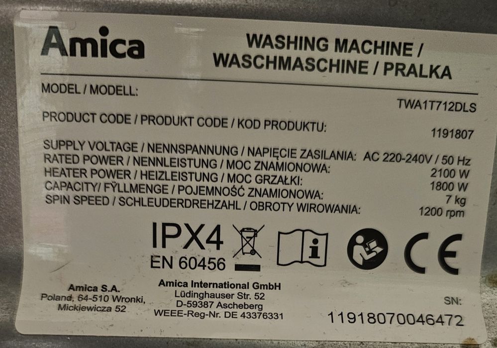 Pralka Amica na części