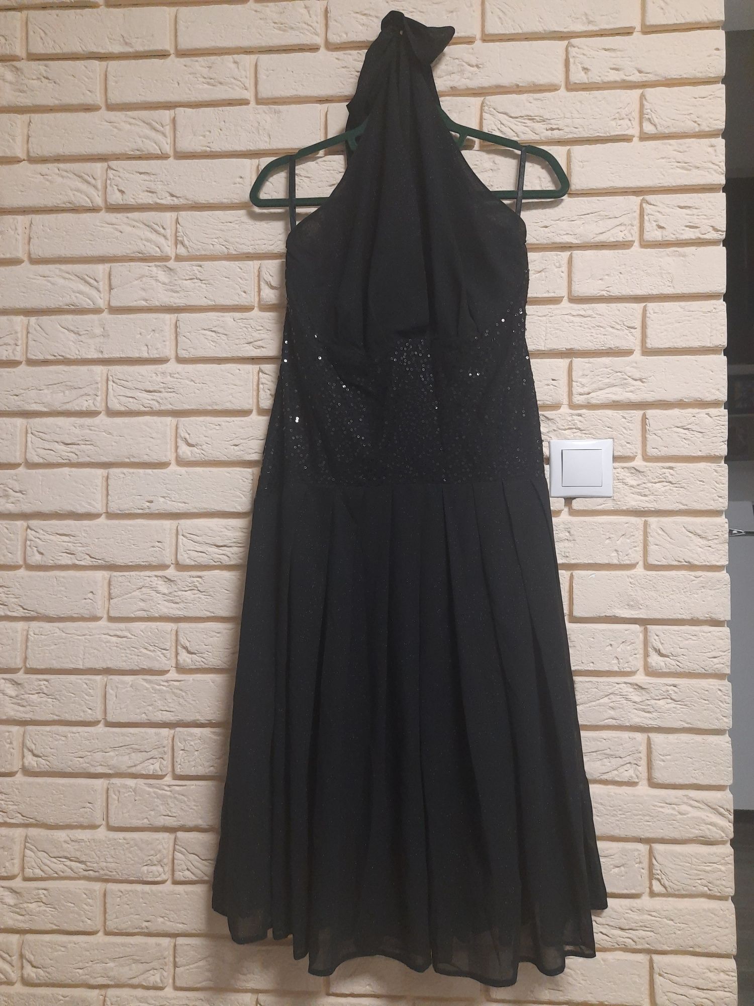 Zupełnie nowa sukienka czarna brokat cekiny wiązana na szyi