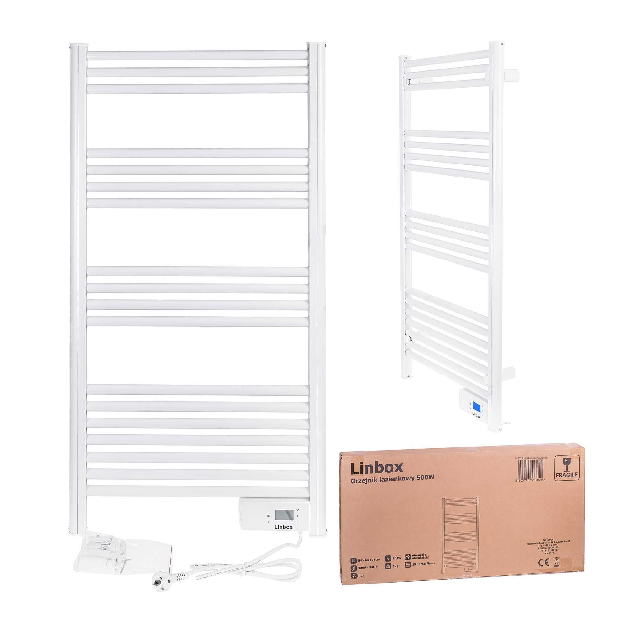 GRZEJNIK ŁAZIENKOWY 500W elektryczny LCD timer termostat biały