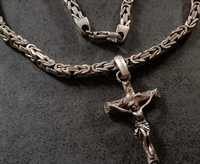 Łańcuch naszyjnik łańcuszek męski Królewski Król srebro 925 z krzyżem