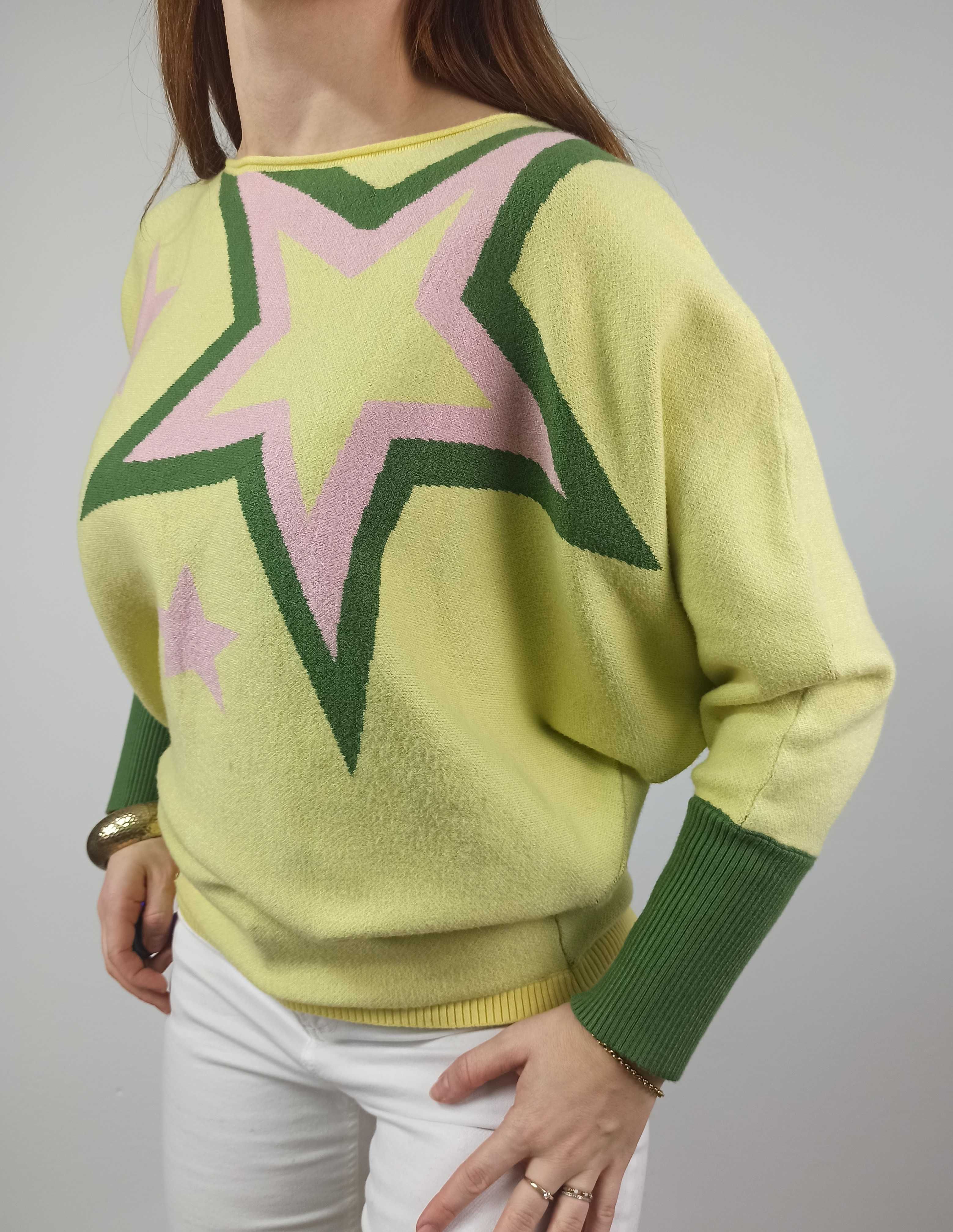 damski Limonkowy sweter z gwiazdą 70 % z wiskozy M 38 belle-modelle