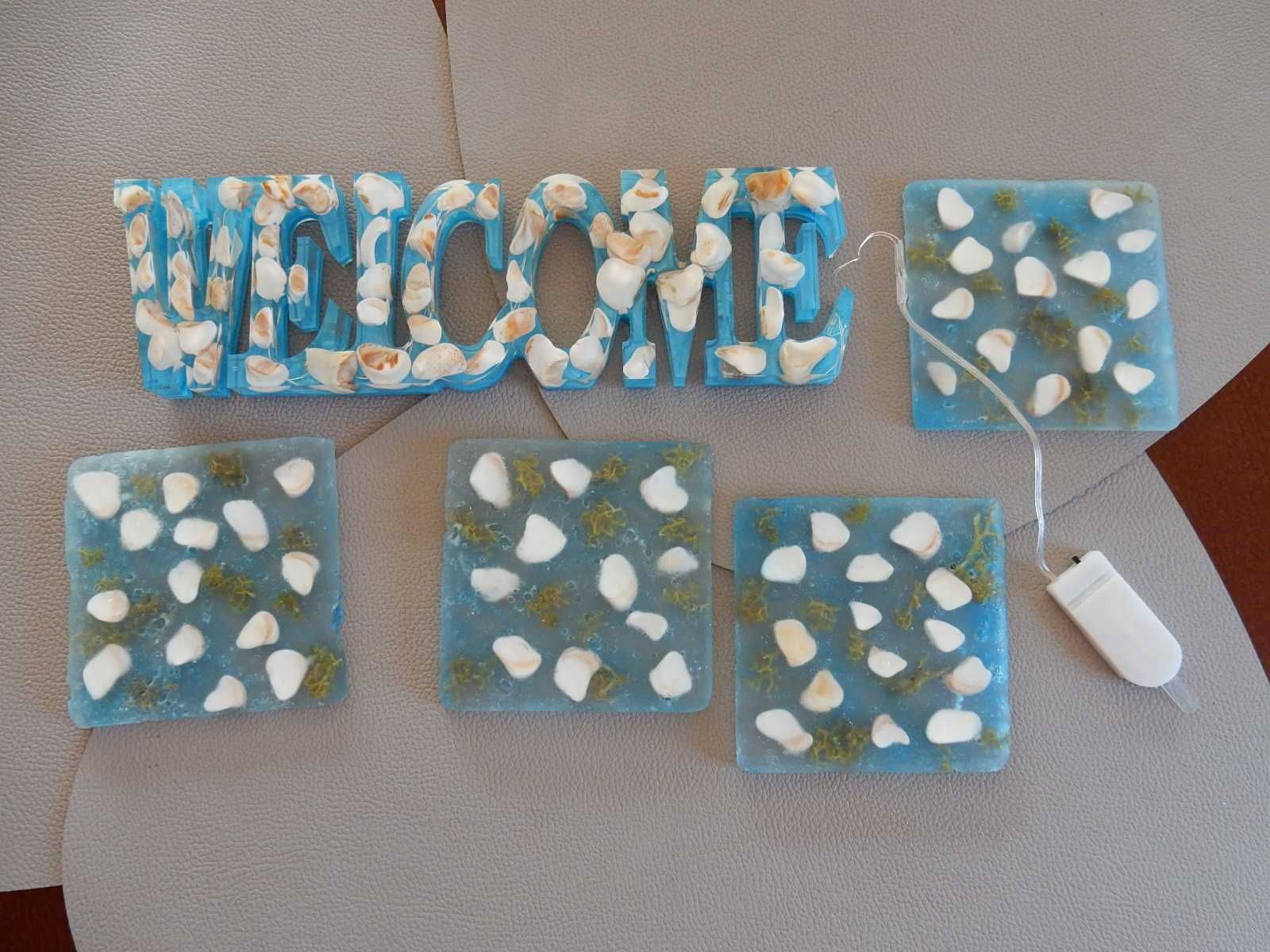 Napis szyld baner WELCOME podświetlany + kafelki