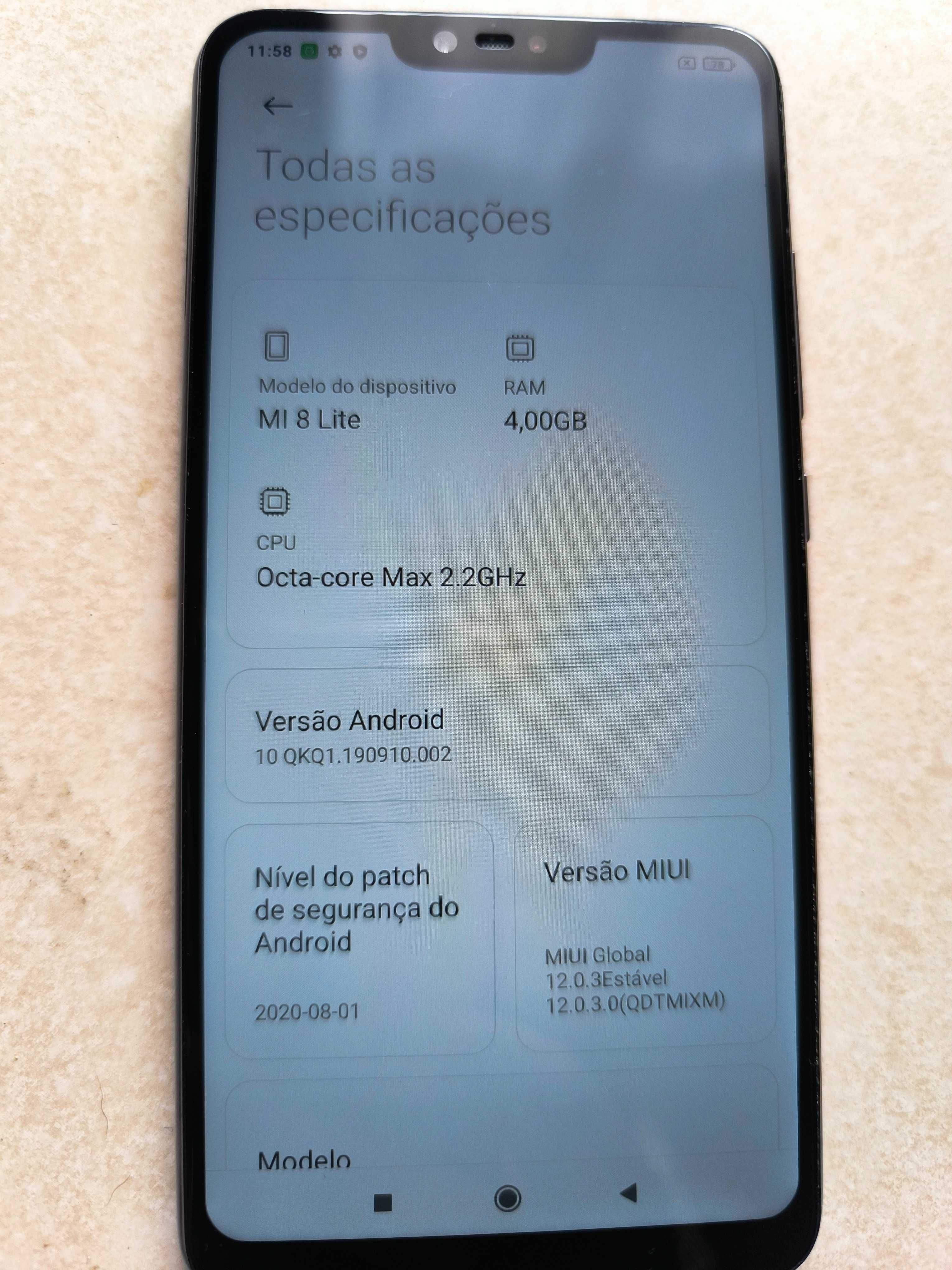 Telemóvel Xiaomi MI8 Lite 4/64 expansivel 256Gb