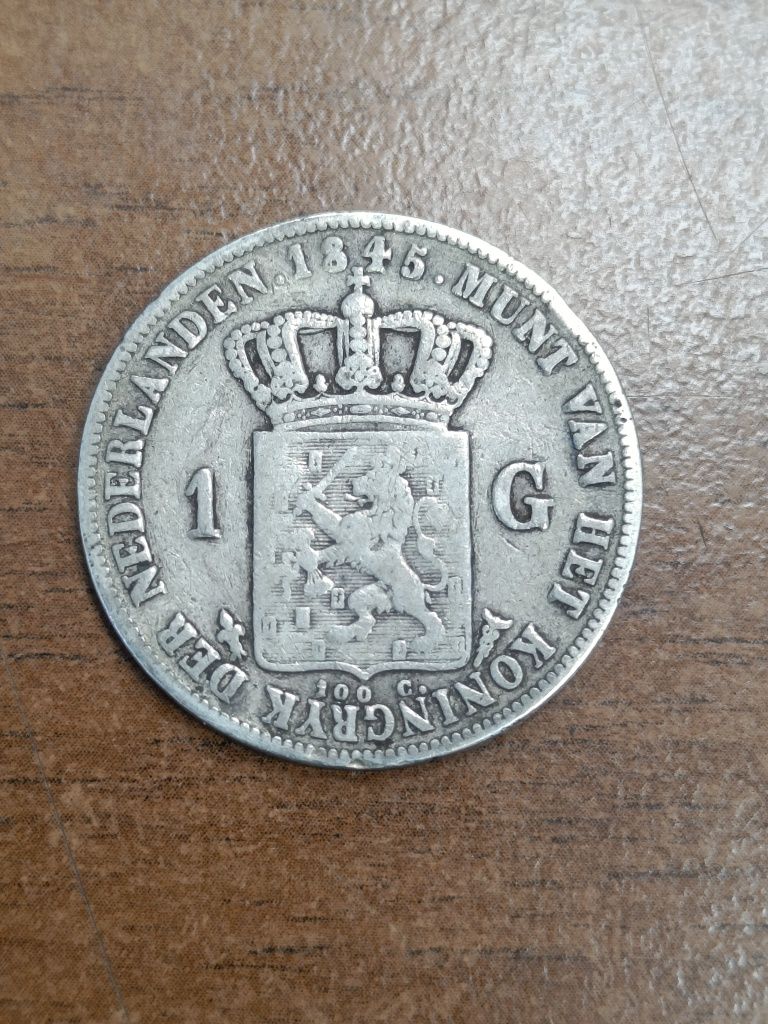 1 gulden 1845r. Holandia Wilhelm II srebro  rzadszy