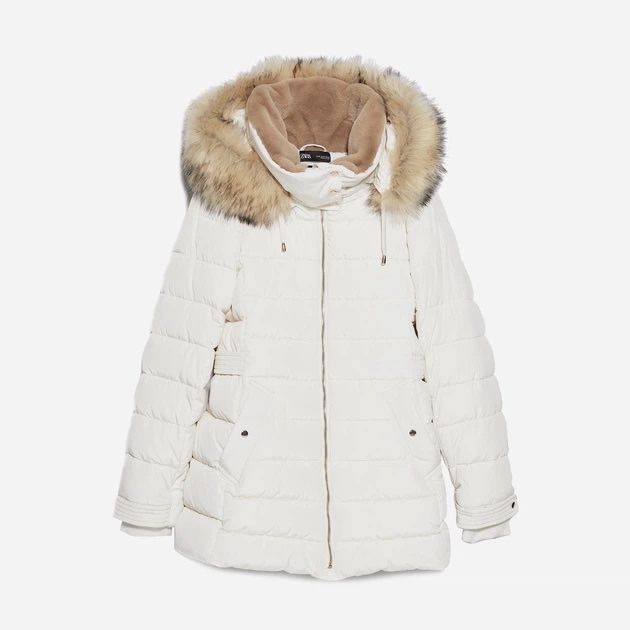 Зимова курточка Zara XS жіноча куртка пуховик на холофайбері молочний