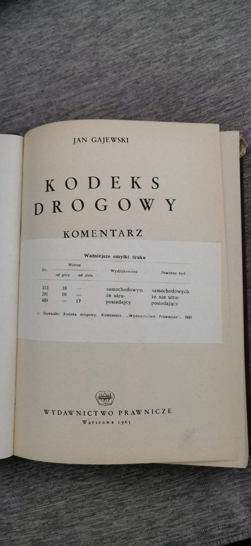 Kodeks drogowy. Komentarz Jan Gajewski 1965