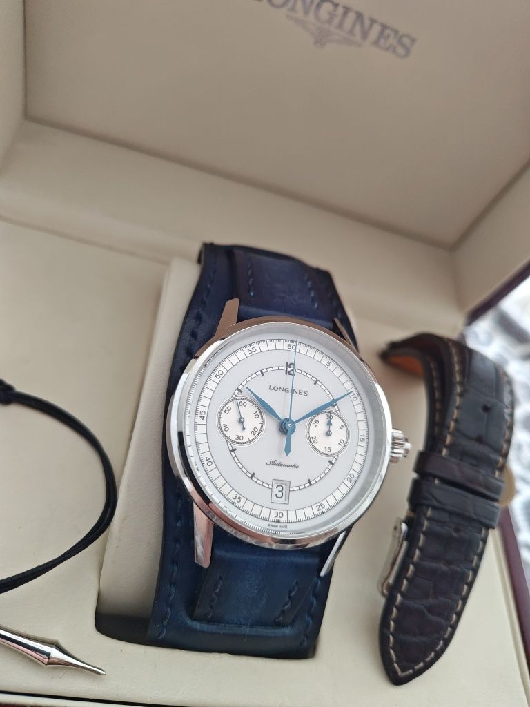 Zegarek męski Swiss Made Longines Heritage Chronograph Automat Komplet