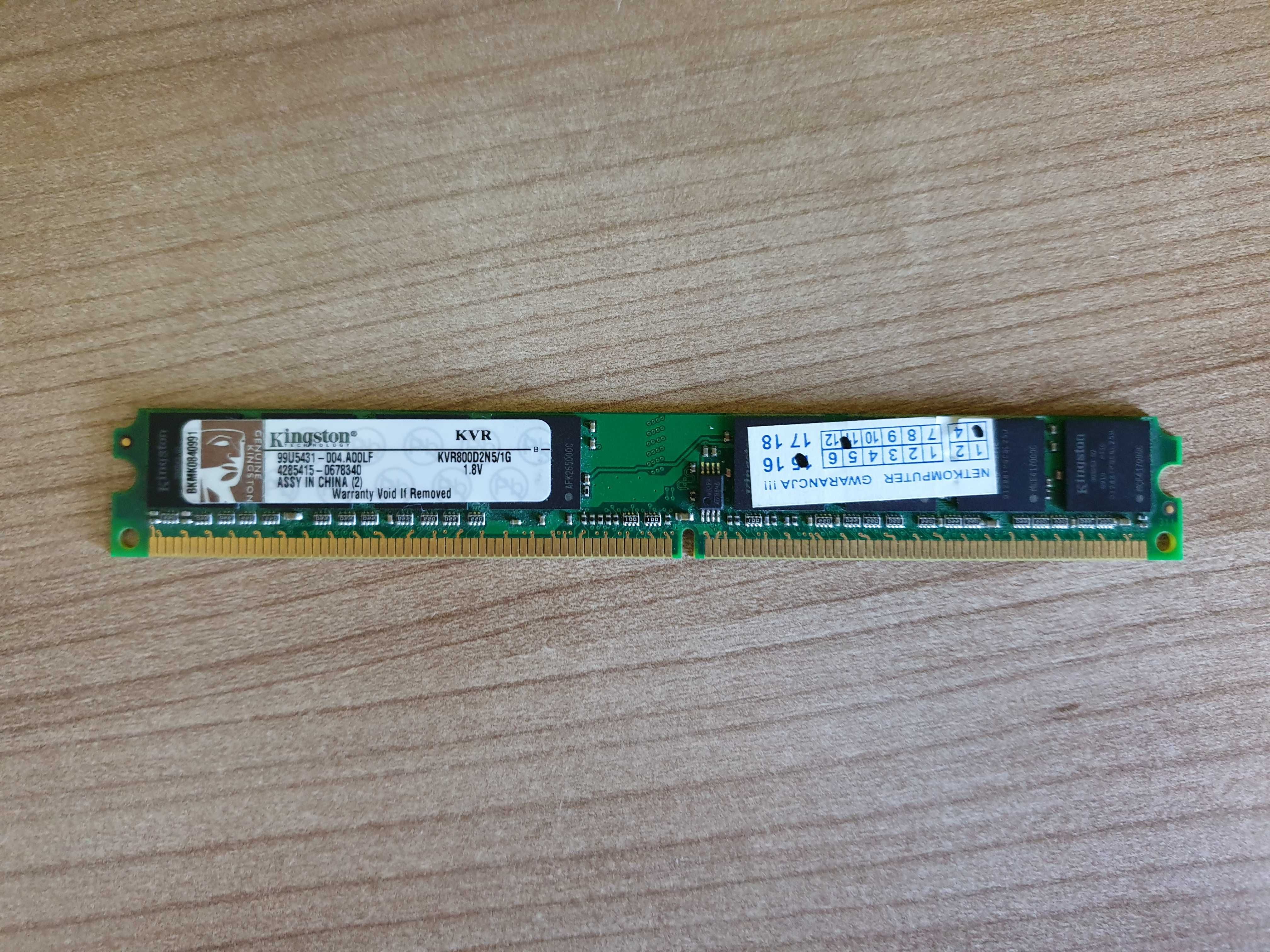 Pamięć RAM DDR2 Kingston 1 GB PC2-6400 KVR800D2N5/1G Low profile