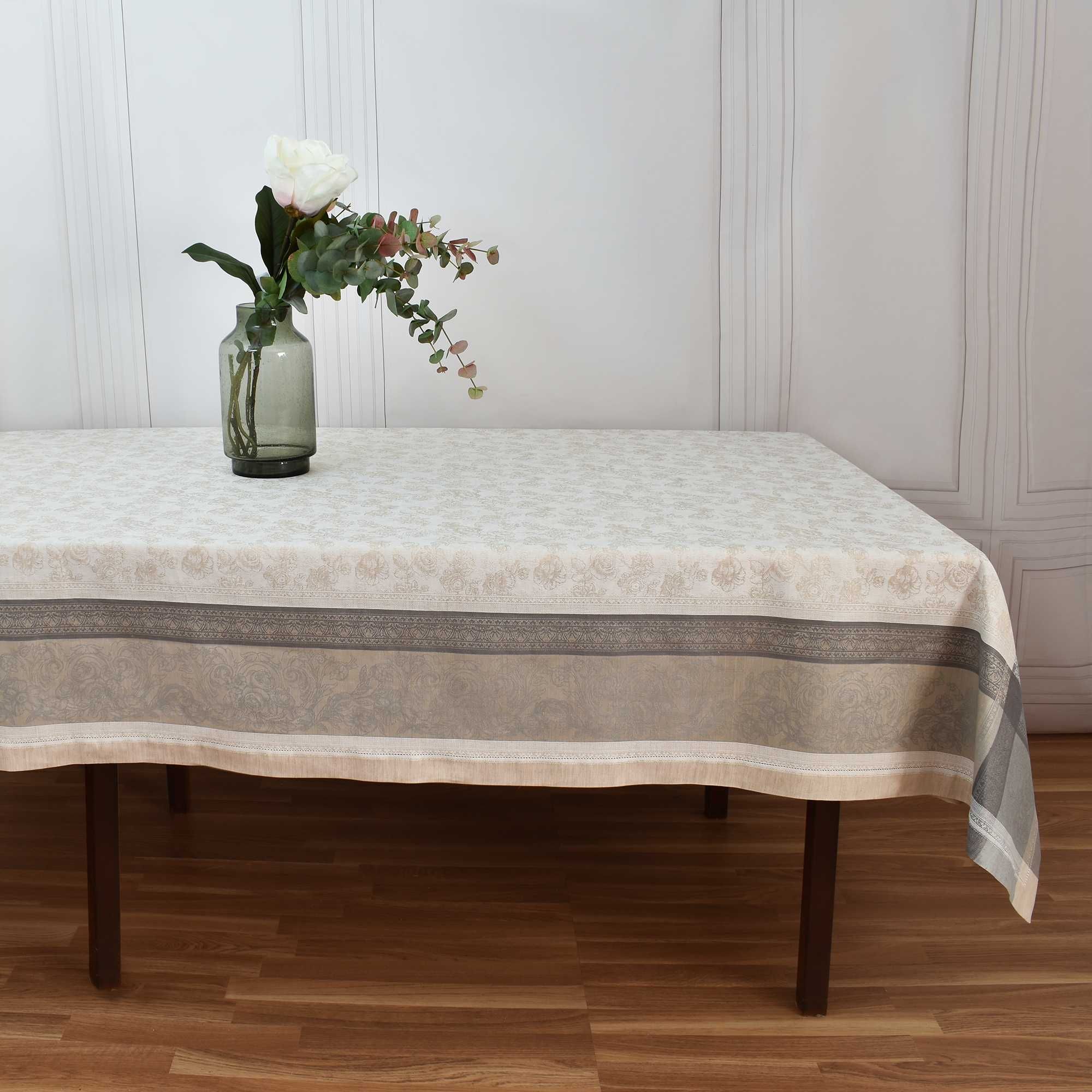Toalha mesa Jacquard Com flores, rectangular 170x250 cm, Algodão