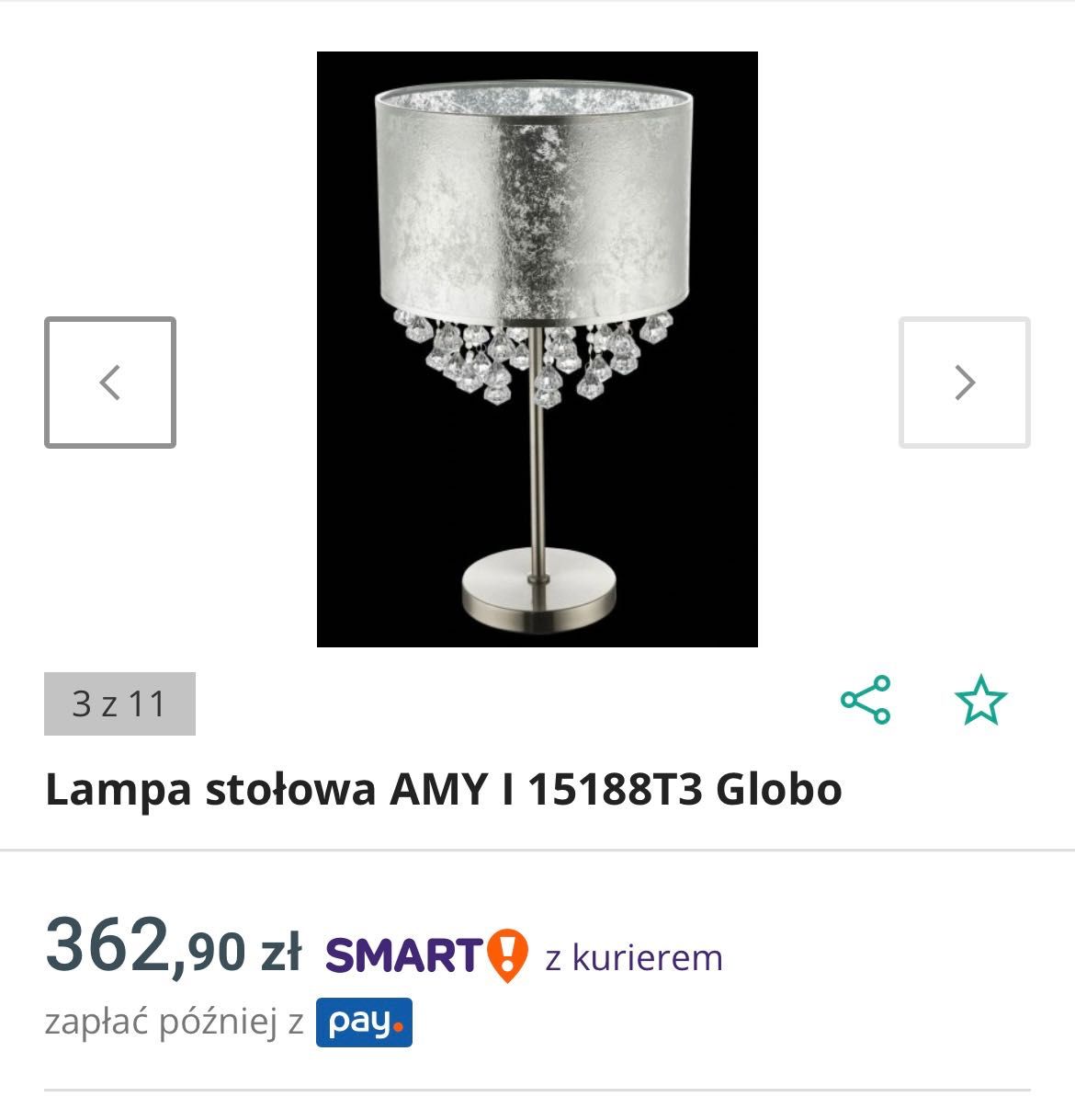 Lampa stołowa kryształki glamour srebrna nocna lampka AMY duża