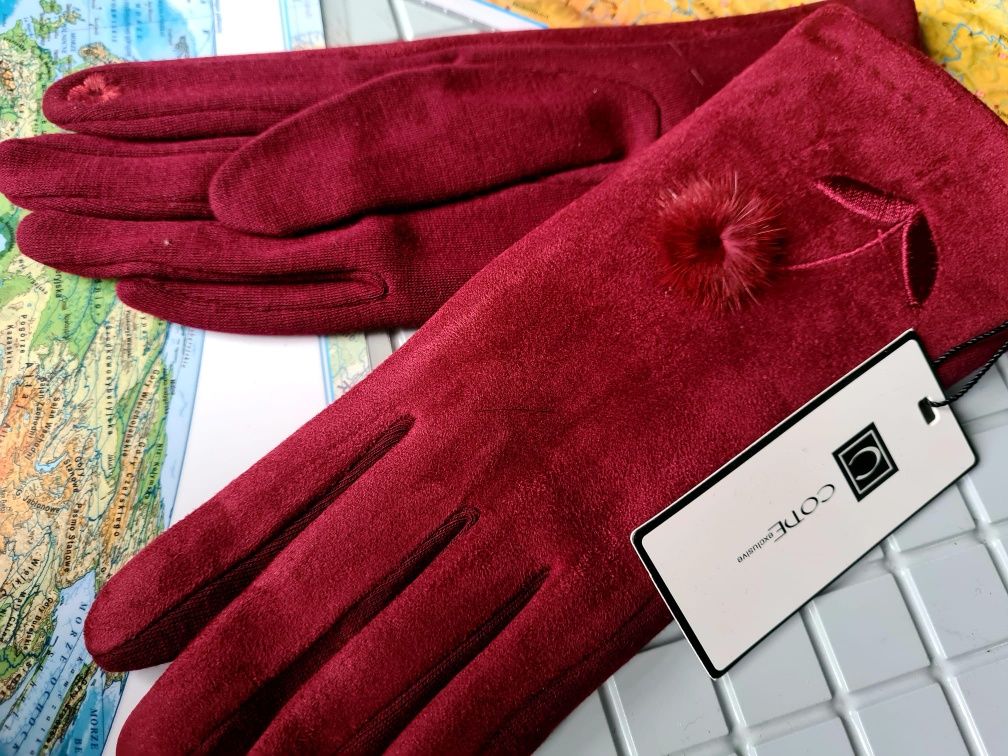Code damskie rękawiczki zimowe nowe modne czerwone