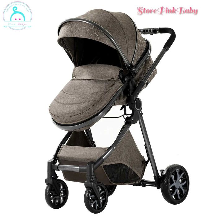 Carrinho bebé 3 em 1 PinkBaby Magic Gold - Com Base Isofix - Chocolate
