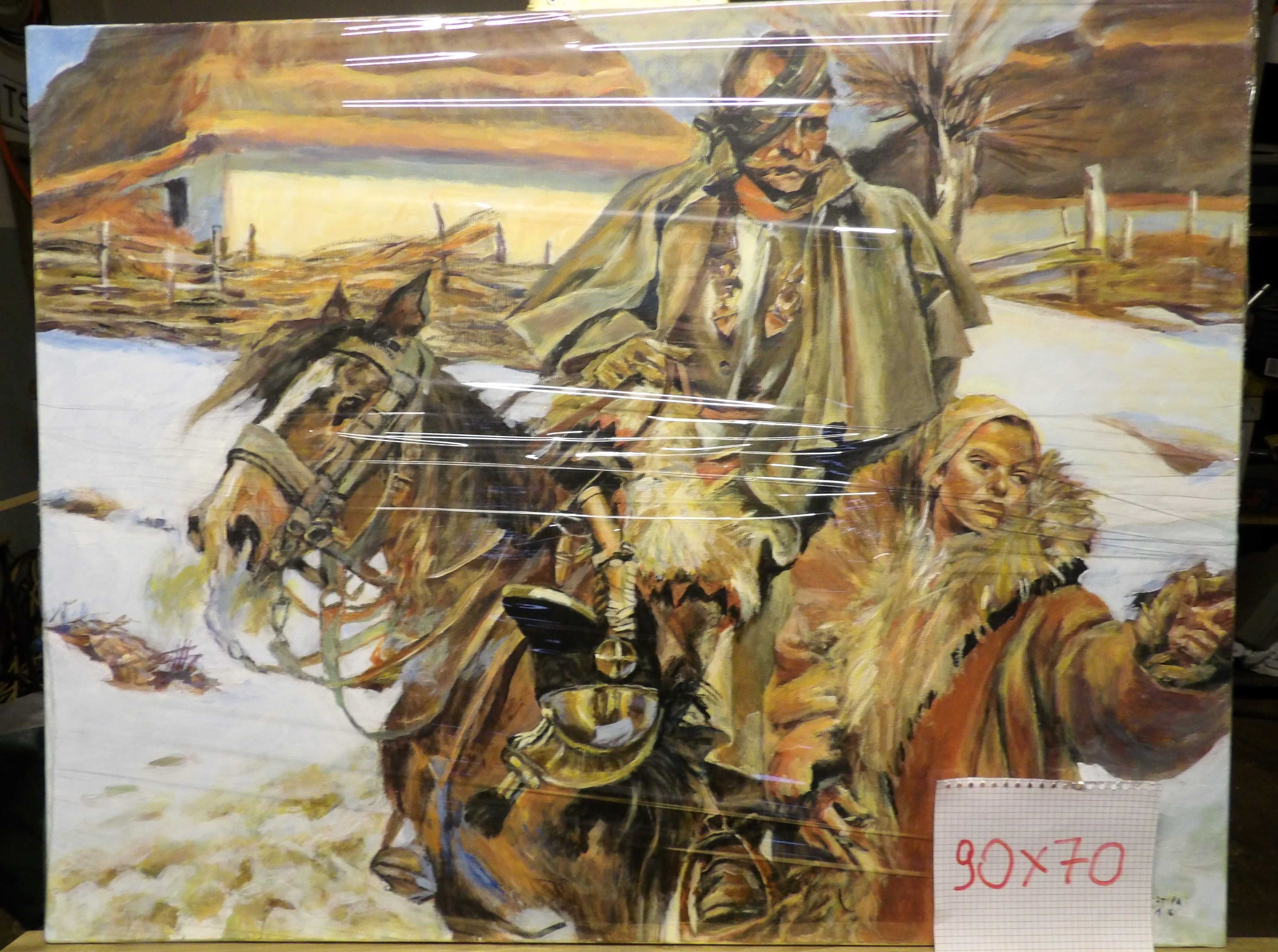 olejna kopia obrazu J.Kossaka ranny kirasjier i dziewczyna 90x70