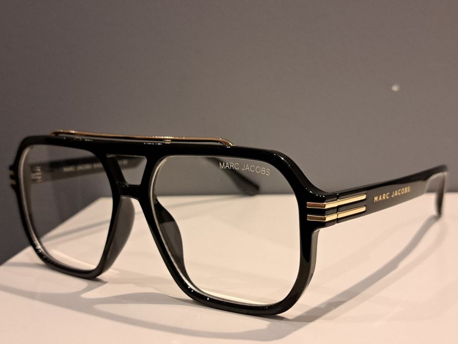 MARC JACOBS czarne nowe męskie okulary zerowki oprawki zlote logo