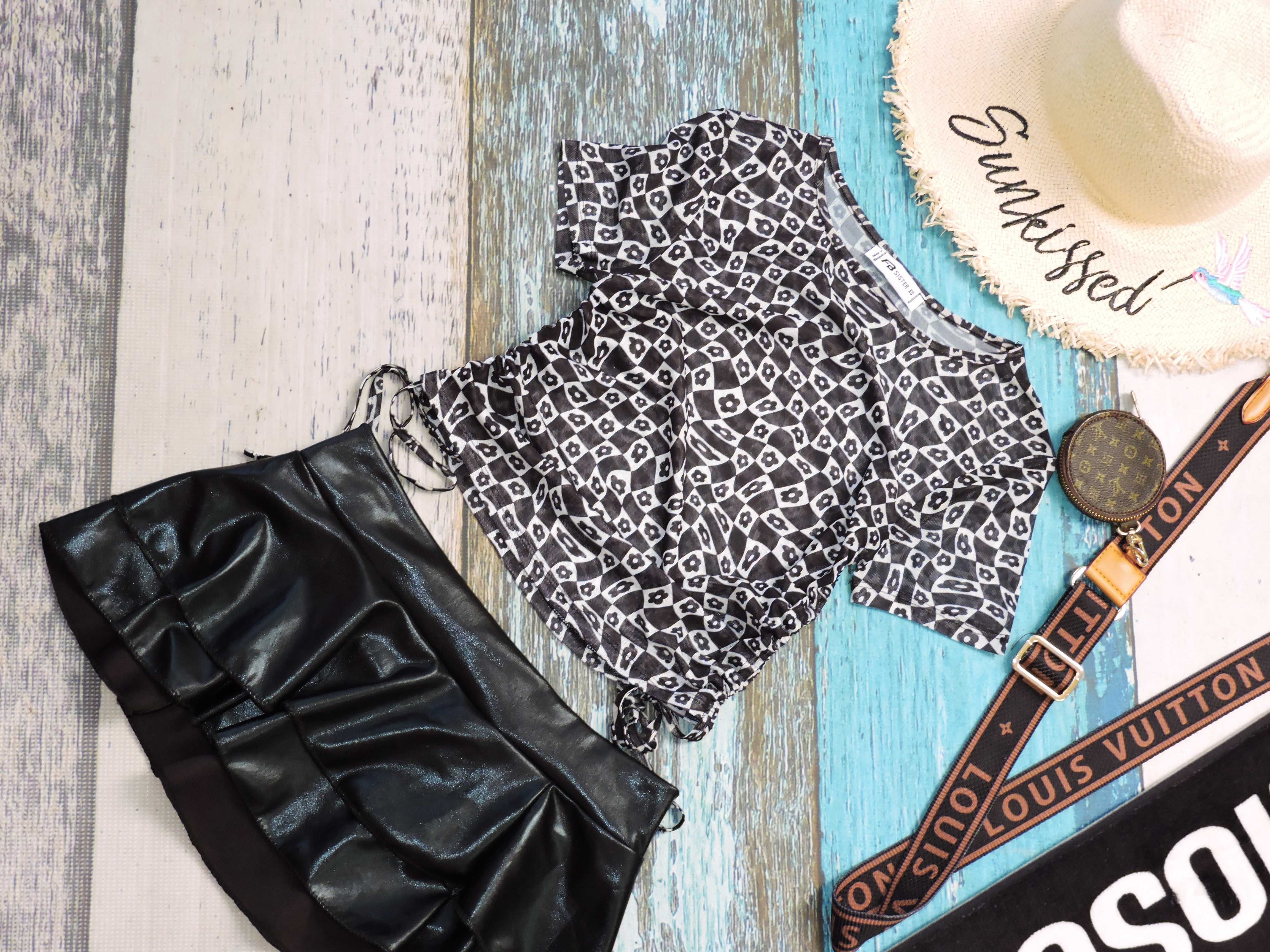 Fishbone Siateczkowy crop top marszczenia xs