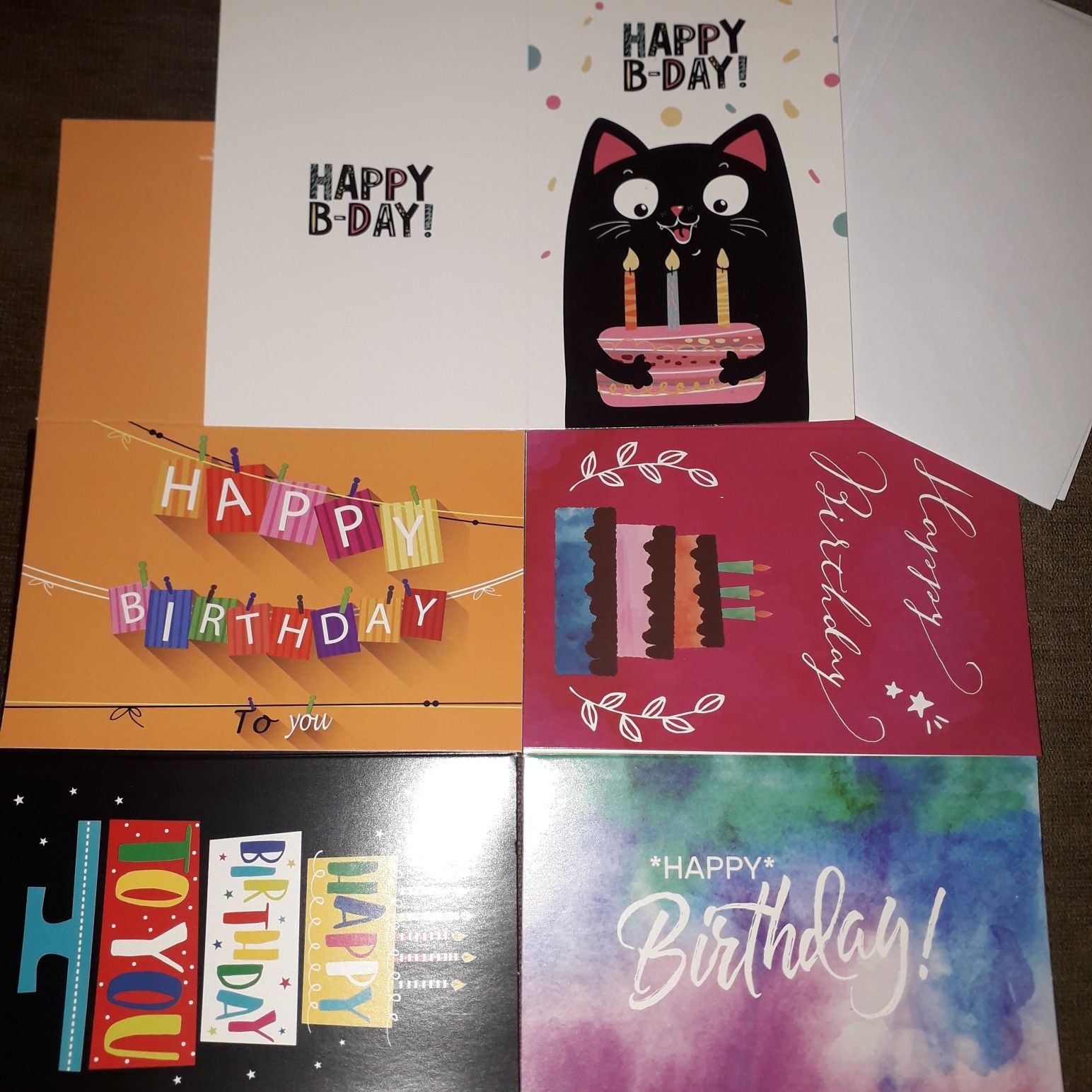 Kartki urodzinowe pięć sztuk plus koperty