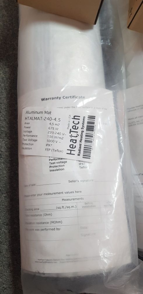Тепла підлога 9 кв.м Алюмінієвий мат Heat Tech 4,5 кв.м HTALMAT-240-4,