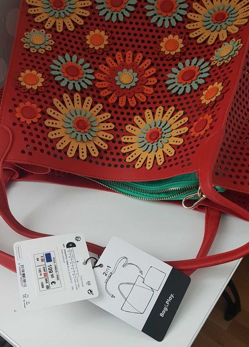 Torebka desigual kwiaty 2w1 duża czerwona