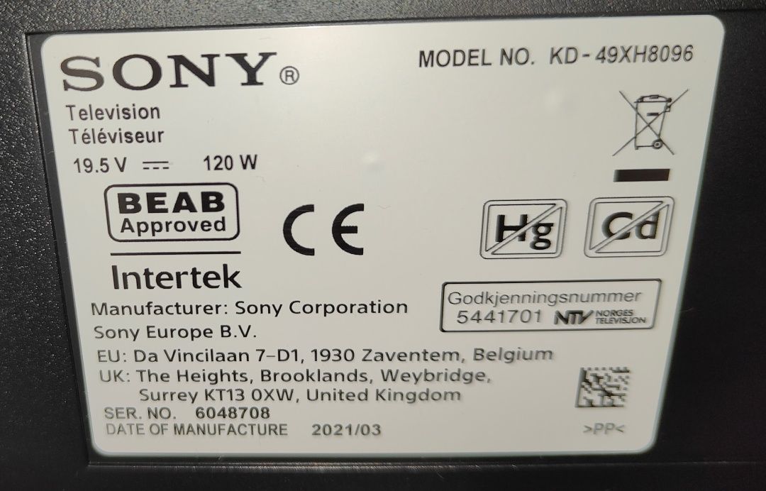 Televisão Sony KD-49XH8096 4K