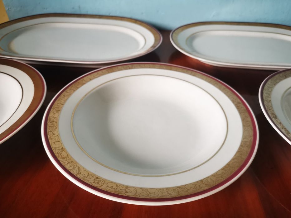 Serwis obiadowy dla 6 osób zlocona porcelana WŁOCŁAWEK lata 70 prl