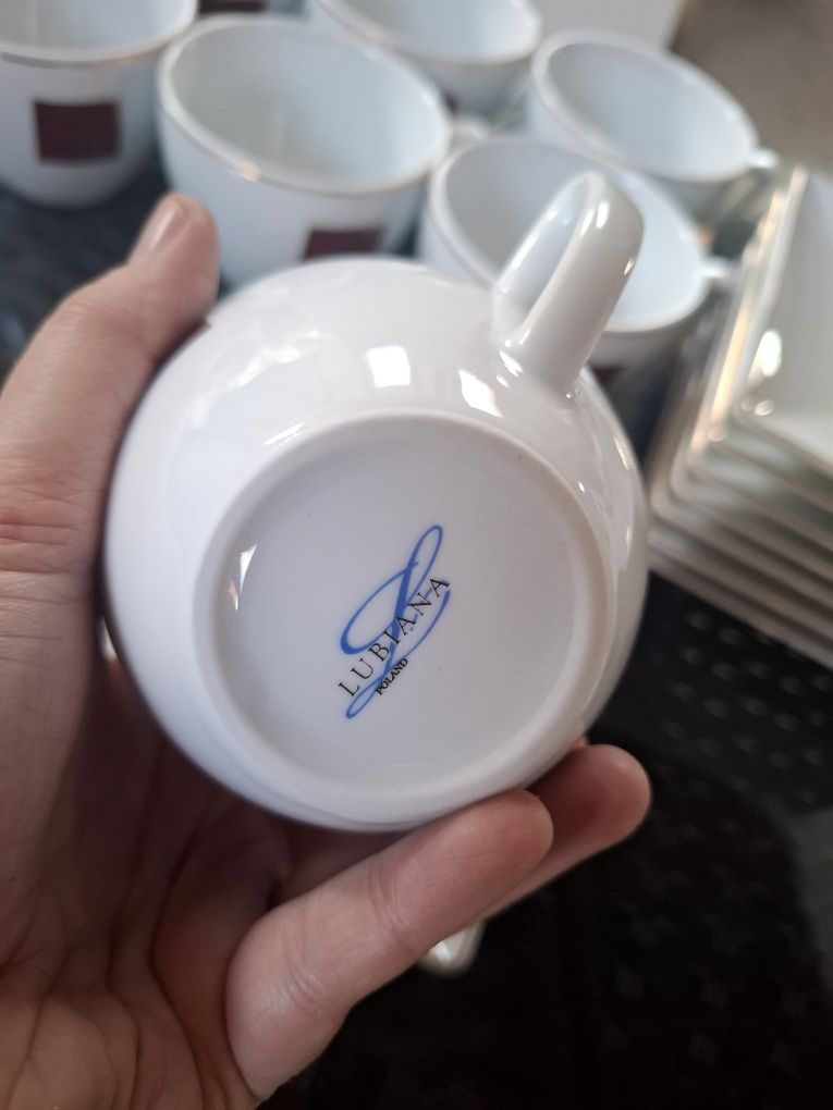 Zestaw porcelana filiżanki podstawki 7 osób 280ml Mk Cafe