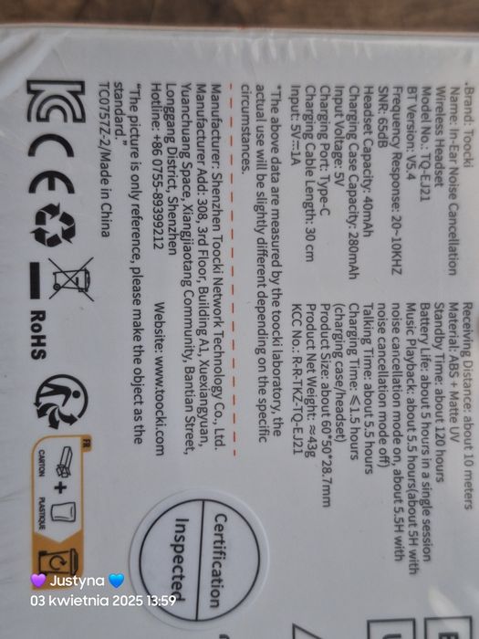 Nowe słuchawki bluetooth 5.4 ANC ENC niebieskie