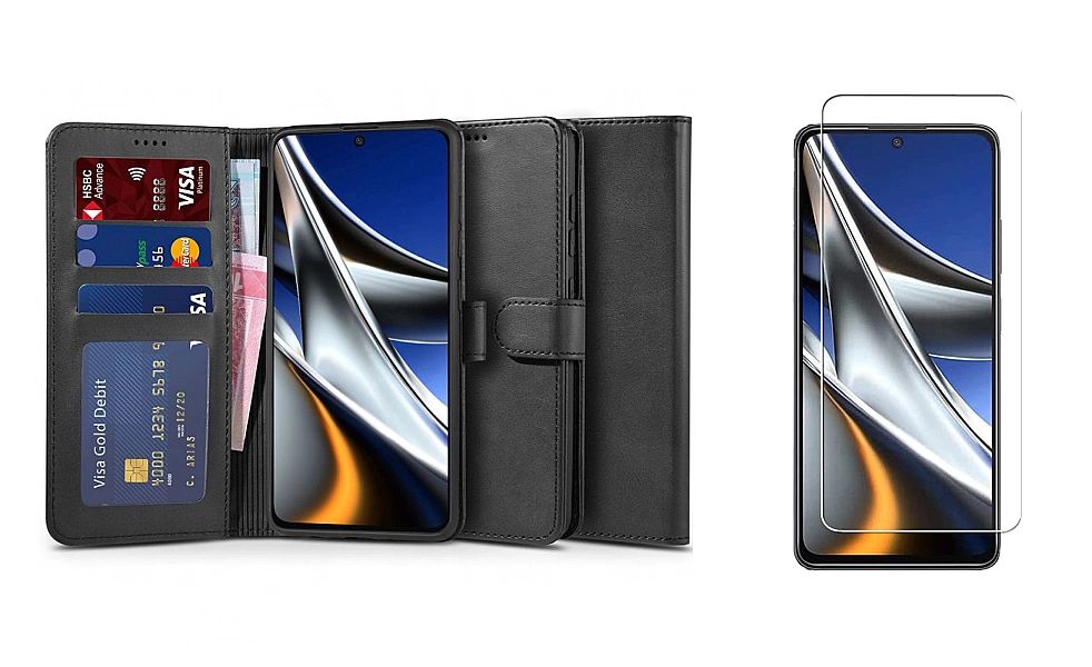 Etui Wallet Portfel z Klapką + Szkło Hartowane Płaskie do Xiaomi Poco