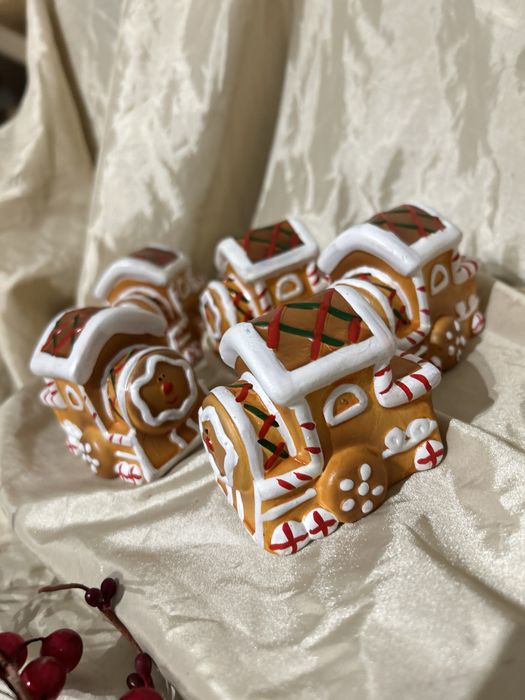 5 szt. Ceramiczna ciuchcia piernikowa, lokomotywa z pernika, ozdoba