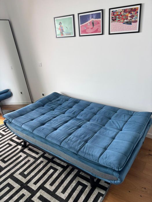 sofá-cama azul de 3 lugares