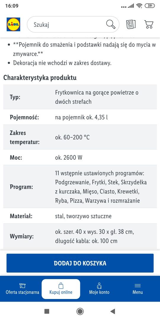 Air freyer Lidl nowy piekarnik oszczedny