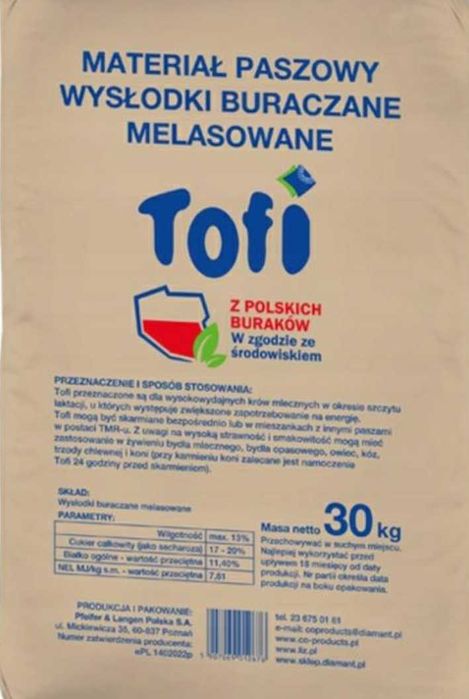 Wysłodki suche tofii , melasowane