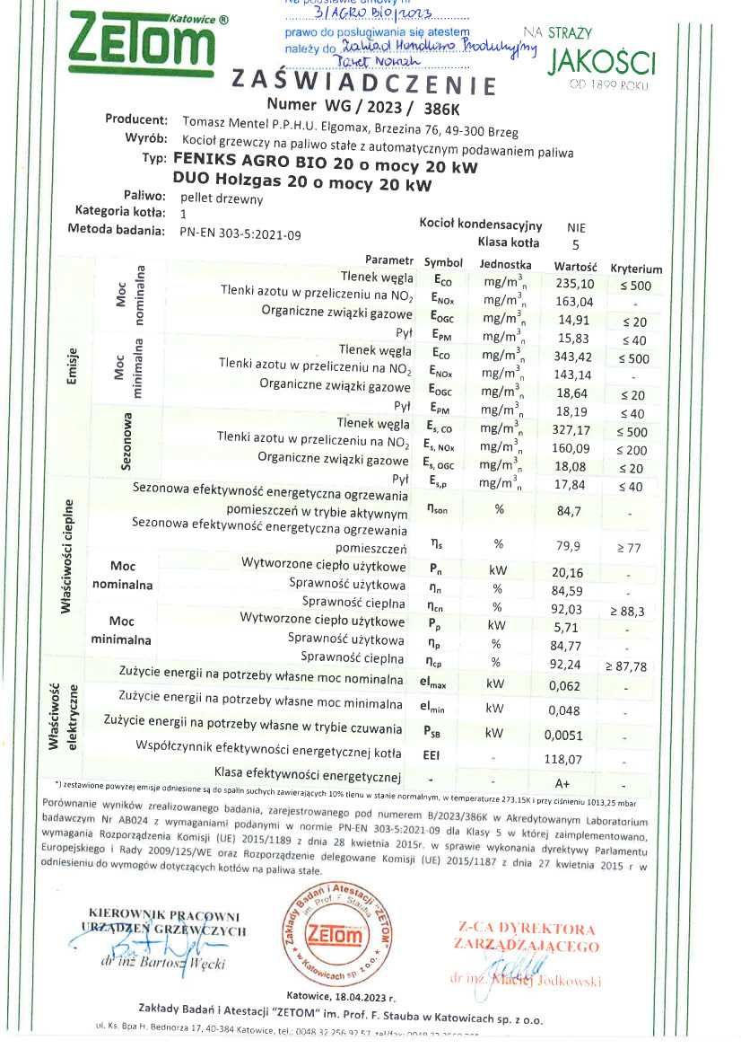 kocioł, piece 5 klasa AGRO BIO 20kW pellet, drewno