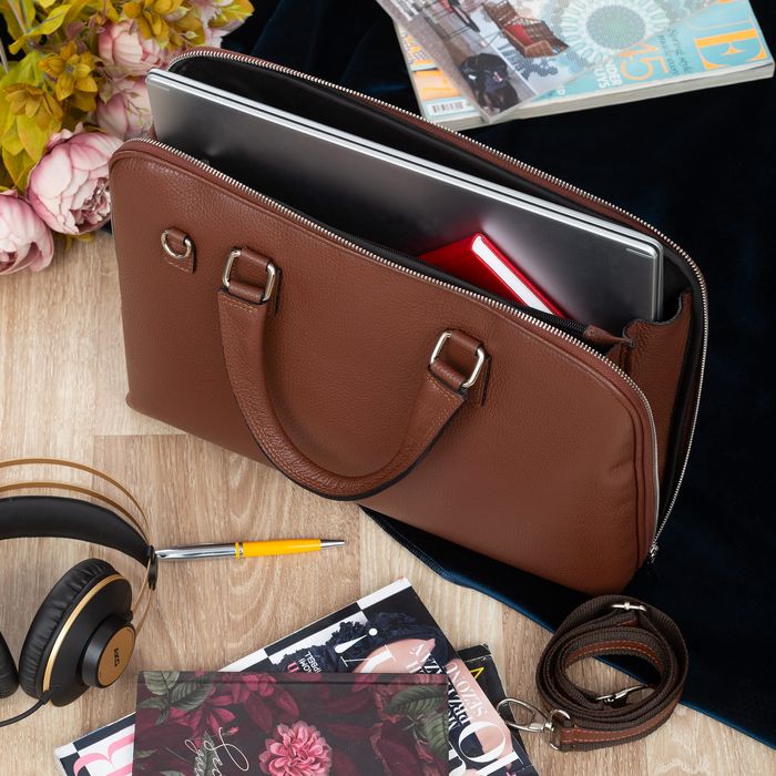 VERA PELLE torebka skórzana teczka A4 torba na laptopa V537 brązowa