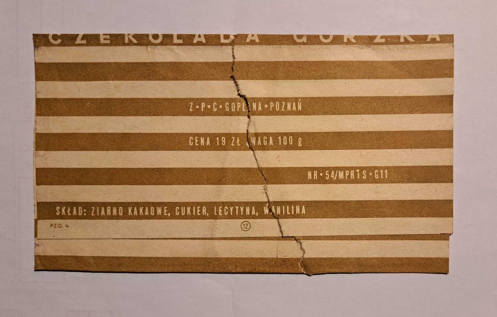 kolekcjonerskie opakowanie po czekoladzie gorzkiej Z.P.C. Goplana
