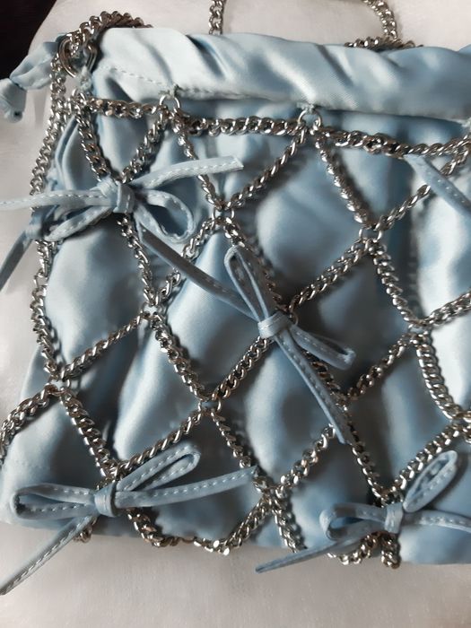 Torebka mini mała kokarda atłas zara łańcuszki worek limited boho tore