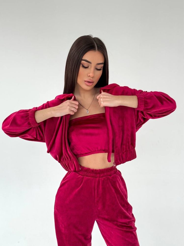 Женский велюровый костюм 3-ка штани+кофта+топ 42-44 44-46 Весна/осень