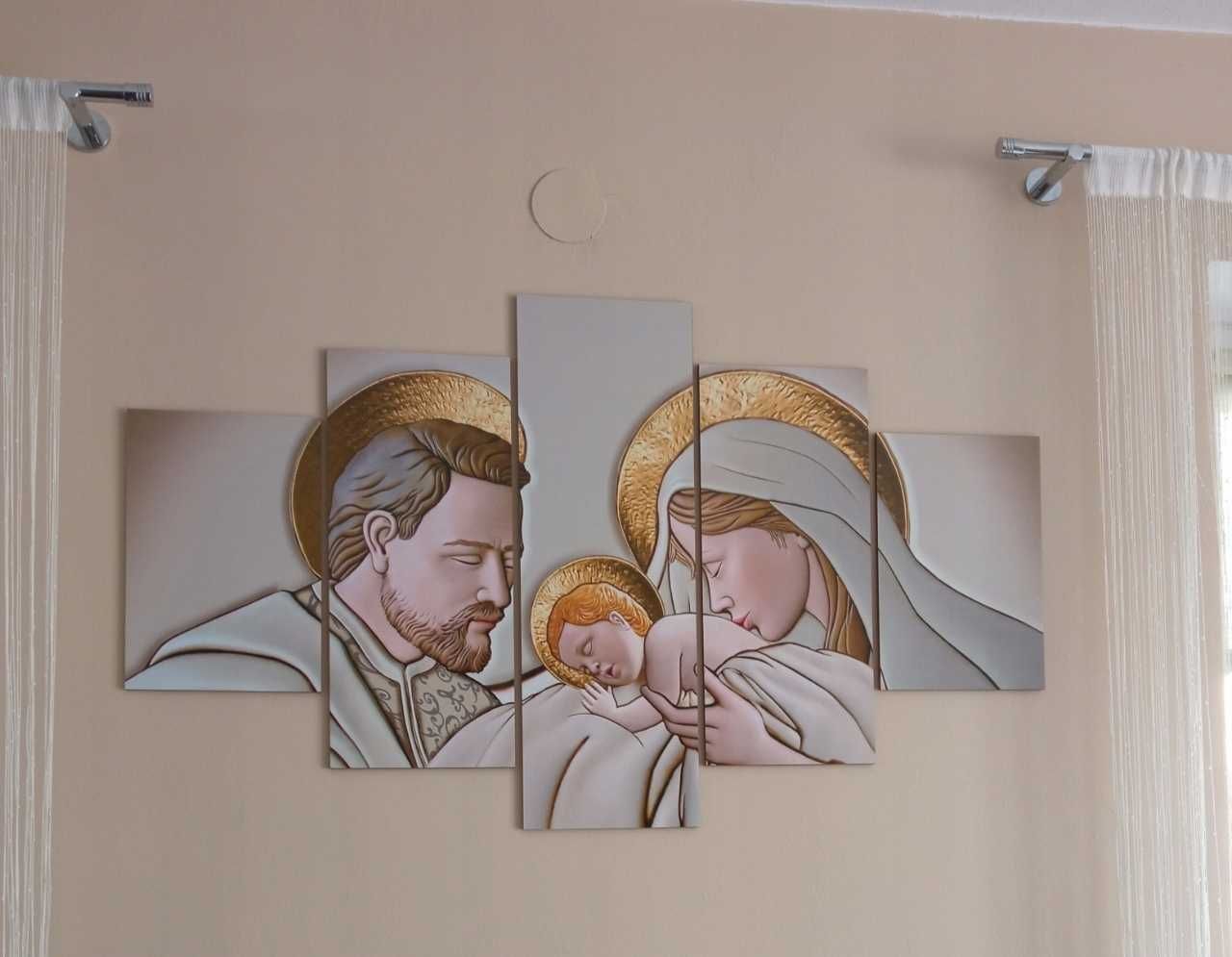 5 częściowy Obraz Świętej Rodziny 83 cm x 145 cm PREZENT ŚLUB ZŁOTY