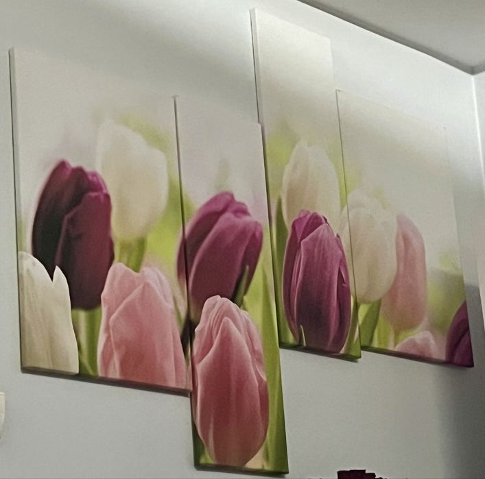 Duży obraz tryptyk tulipany