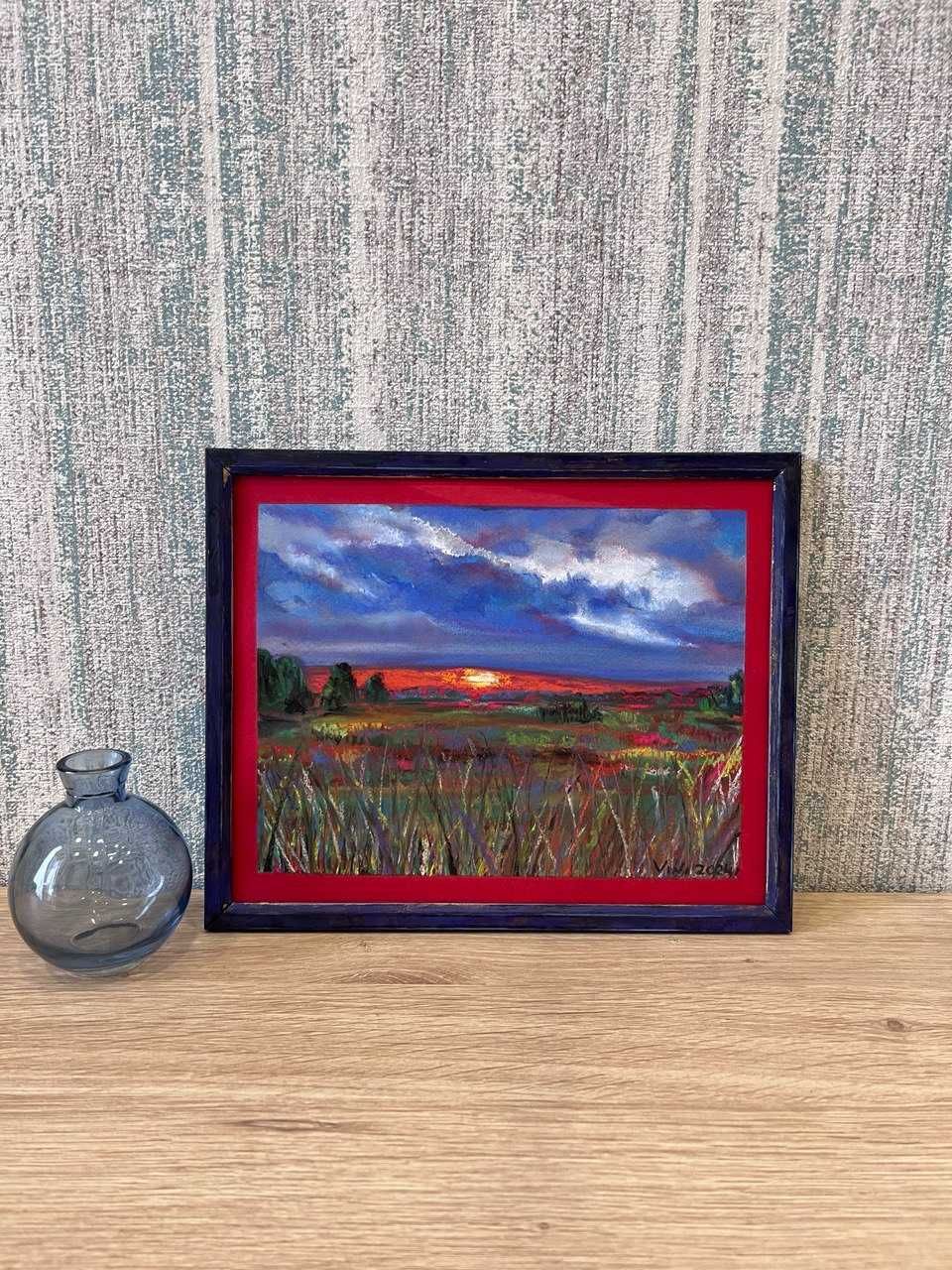 Картина пастелью Український пейзаж поле на подарунок