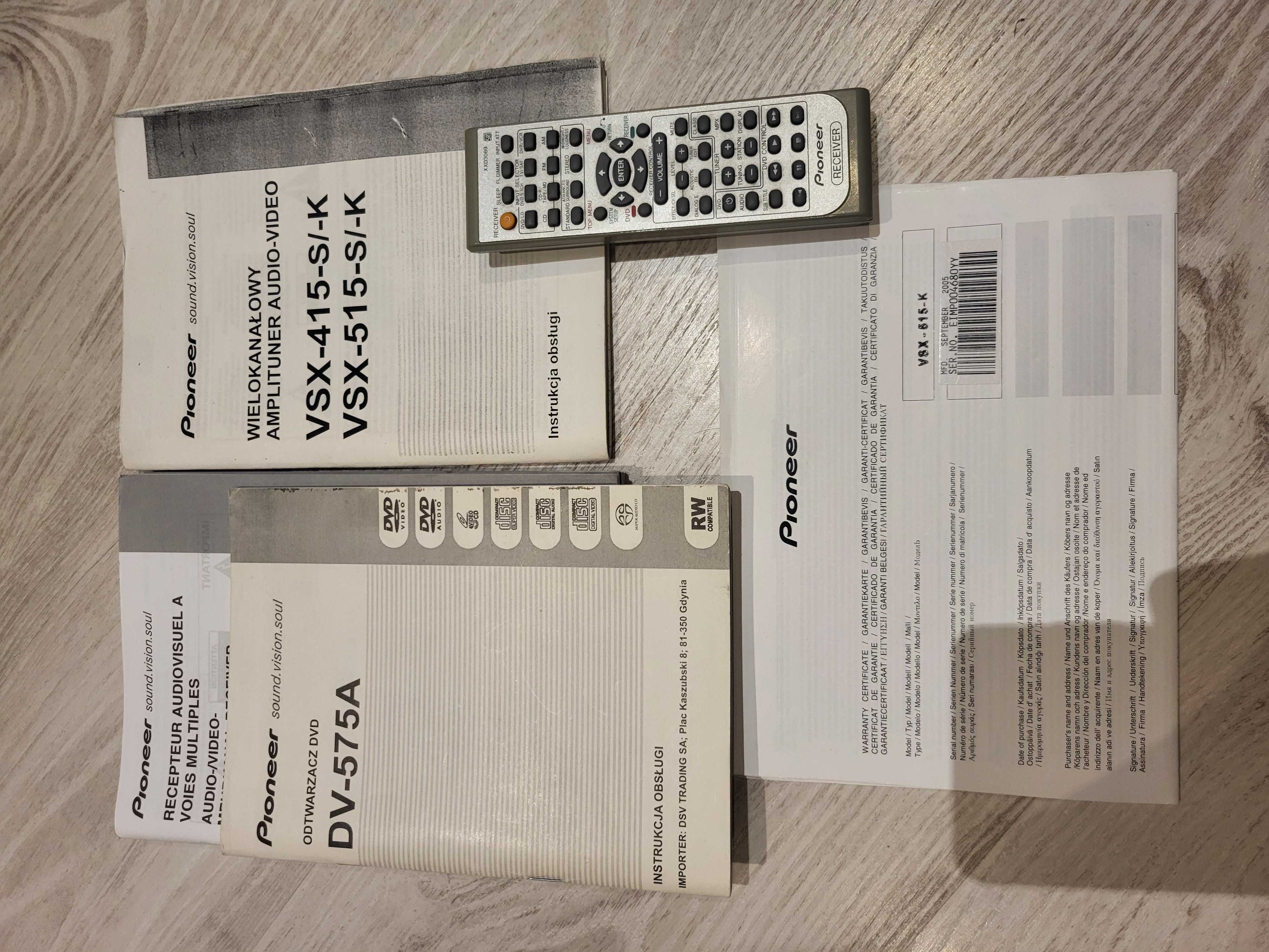 Amplituner + dvd marki Pionieer, wraz z kolumnami Rubicon.