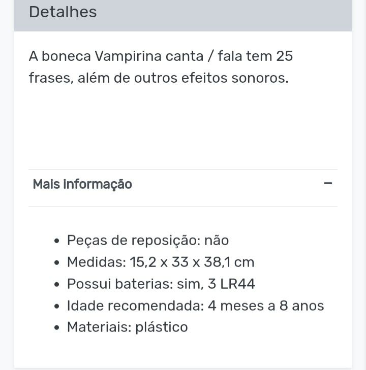 Boneca vampirinha grande com cao  e pequenina