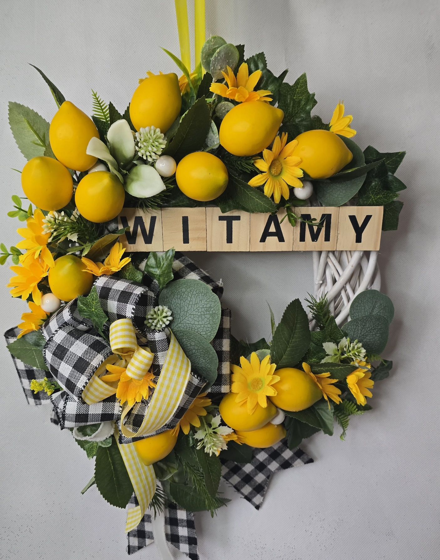 Wianek na drzwi cytryny napis lemon wieniec