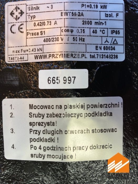 PRZYMIERZE Elektrowibrator wirujący EWT 56-2 A 0,19kW